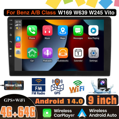 Autoradio Android – Car Stereo – Multimedia Speler – Autosysteem – Touchscreen – 9 Inch IPS Scherm – Android 14.0 – Draadloze CarPlay & Android Auto Met AHD Camera