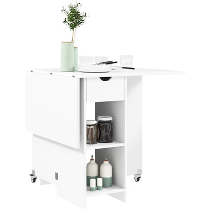 Opklapbare Eettafel – Inklapbare Tafel – Uitklapbare Tafel – Vouwtafel – Ruimtebesparende Tafel – Voor 2-4 Personen – Hardhouten Constructie – Met Opbergruimte En Wieltjes