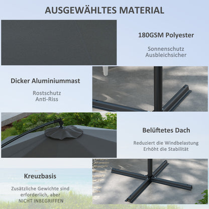 Verkeerslichtparasol – Tuinparasol – Zonneparasol – Buitenschemer – Terrasparasol – Grijs – Ø 293cm – Aluminium Frame – Windbestendig