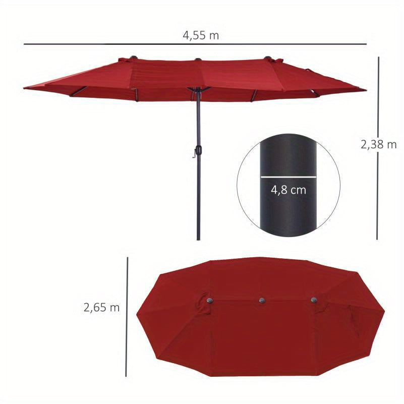 Parasol – Zonnescherm – Tuinparasol – Terrasparasol – Buitenparasol – Extra Groot 455x270 cm – Handmatige Kurk Bediening – Duurzaam & Stabiel Frame – Rood Rechthoekig/Ovaal