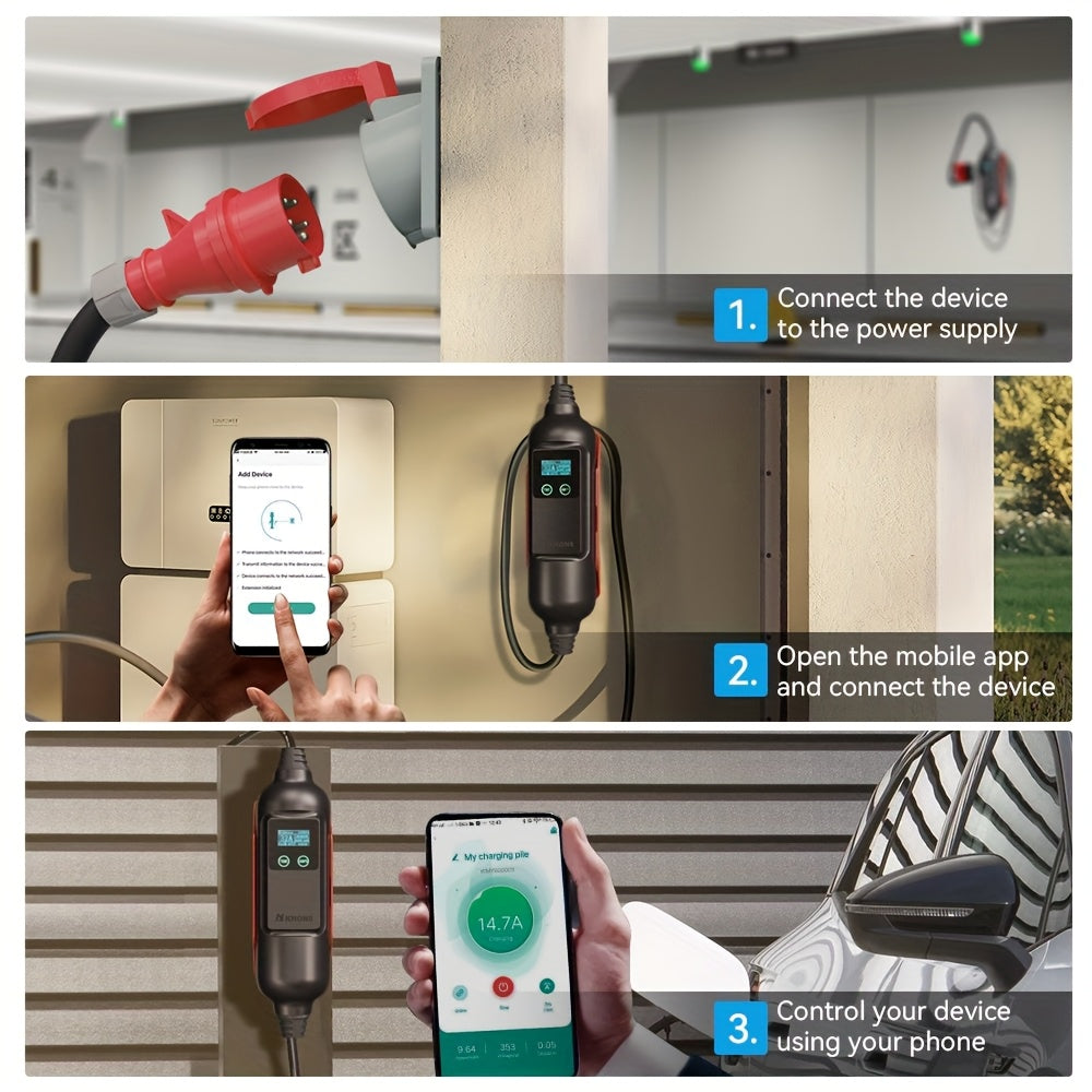 22 KW Type 2 Laadpaal – EV Oplaadstation – Elektrische Autolader – Wandlader – Driefasige Evse – 32A Stroom – App Bediening – Compact Design