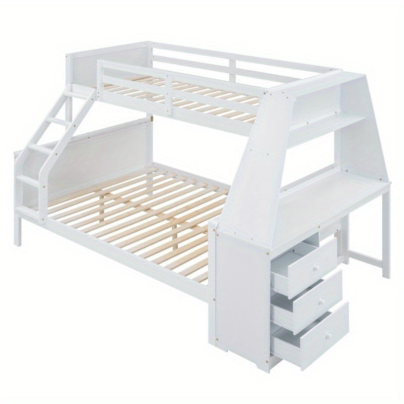 Stapelbed – Hoogslaper – Halfhoogslaper – Bunkbed – Kinderbed – Met Werkplek – Ruime Opbergruimte – Veiligheidshekken – Wit – 90x200 En 140x200 Cm