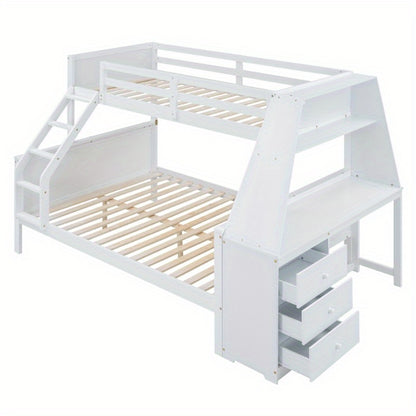 Stapelbed – Hoogslaper – Halfhoogslaper – Bunkbed – Kinderbed – Met Werkplek – Ruime Opbergruimte – Veiligheidshekken – Wit – 90x200 En 140x200 Cm