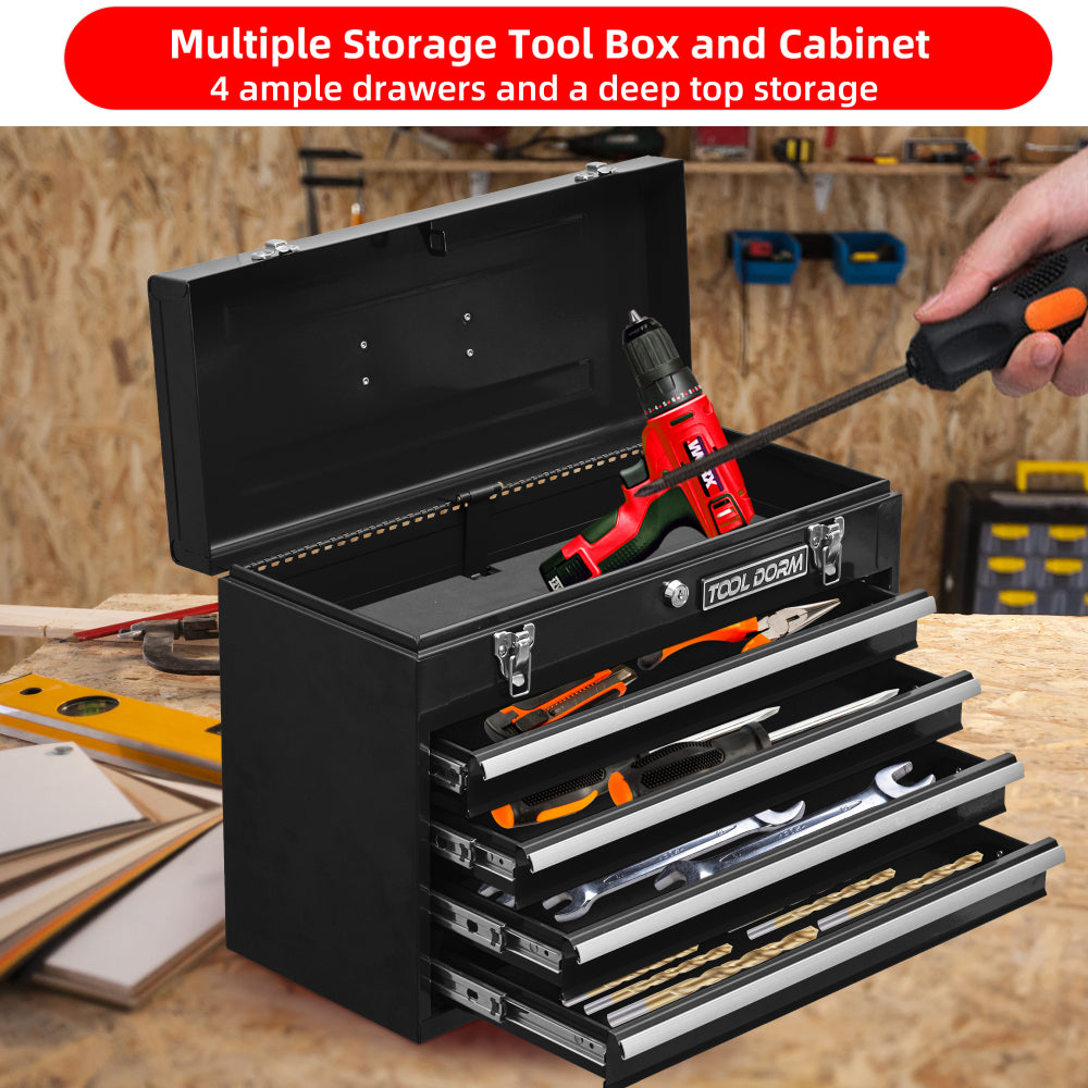 Gereedschapskist – Gereedschapswagen – Toolbox – Gereedschapskoffer – Opbergkist – Met 4 Laden & Metalen Sluiting – Duurzame Stalen Constructie – Ruime Opbergruimte