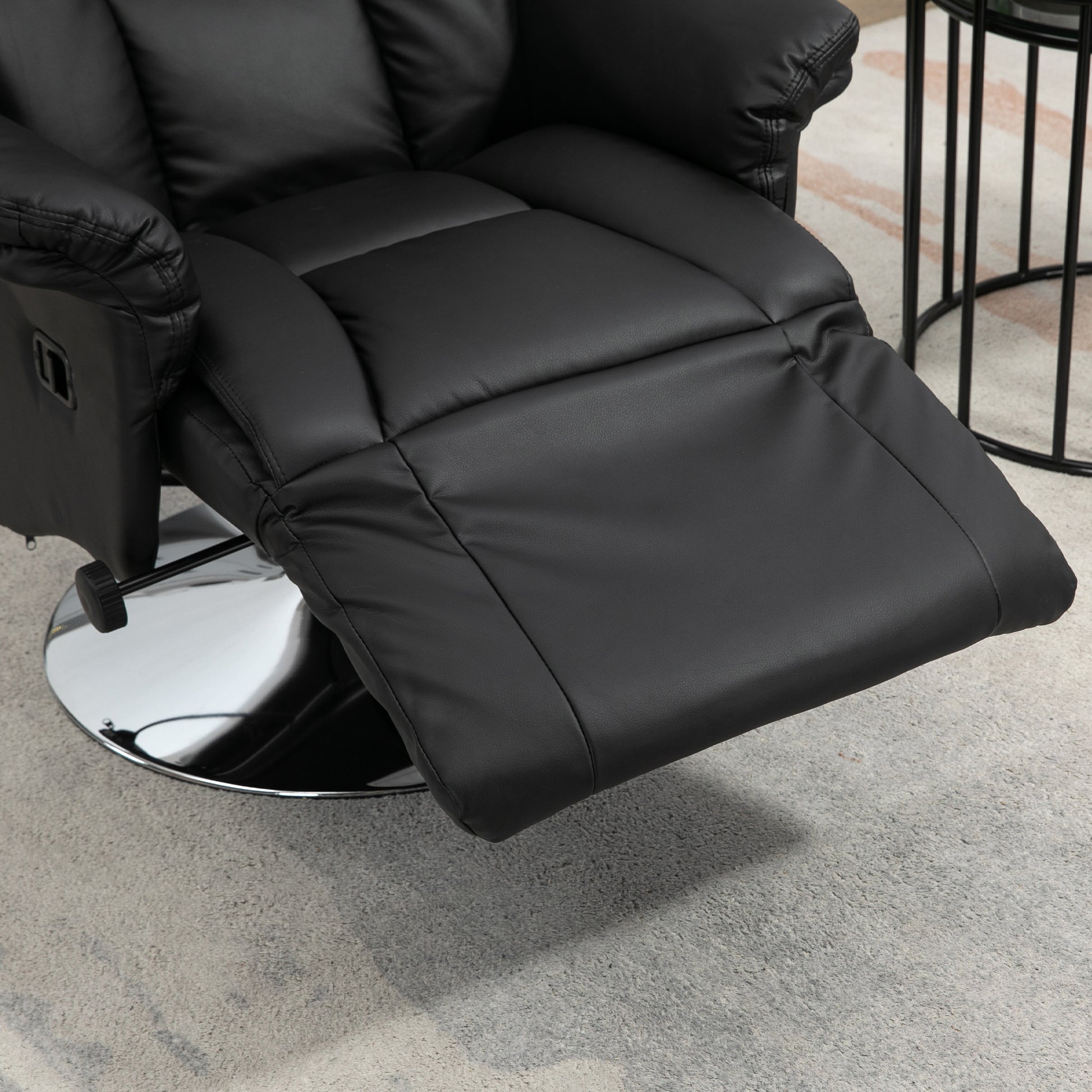 Relaxfauteuil – Relaxstoel – TV Stoel – Draaifauteuil – Zitstoel – Kunstleer – Draaibaar met Verstelbare Rugleuning – Voetensteun – Zwart – Max 150 kg - QUORE
