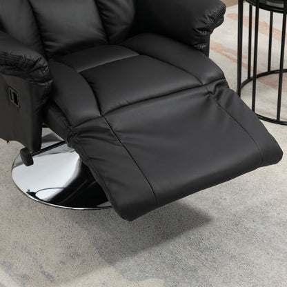 Relaxfauteuil – Relaxstoel – TV Stoel – Draaifauteuil – Zitstoel – Kunstleer – Draaibaar met Verstelbare Rugleuning – Voetensteun – Zwart – Max 150 kg - QUORE