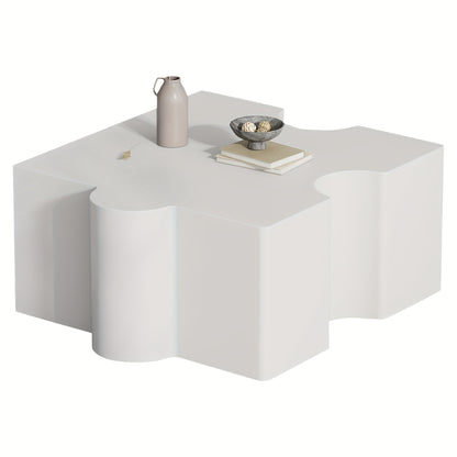 Salontafel – Koffietafel – Bijzettafel – Woonkamertafel – Tafeltje – Modern Wit Puzzelpatroon – Bamboe Tafelblad – Compact 65x65x32 cm