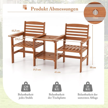 Tuinbank – Buitenbank – Houten Bank – Balkonbank – Terrasbank – 2-Zits Met Tafel – Parasolgat – Hardhout 159,5x61,5x88 cm