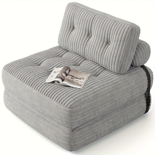 Slaapbank – Fauteuilbed – Sofa Bed – Slaapstoel – Logeerbed – 2-in-1 Functioneel Design – Zachte Corduroy Bekleding – Grijs