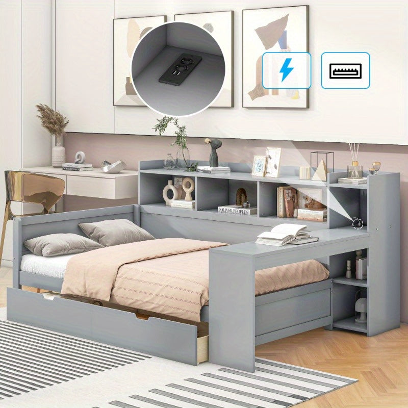 Slaapbank – Uitschuifbed – Daybed – Trundle Bed – Sofa Bed – Metaal – Met Opberglades – 90x200 cm – Ruimtebesparend Design