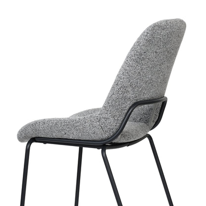 A Pair of Light Gray Dining Chairs Featuring Openwork Backs And Metal Structures.