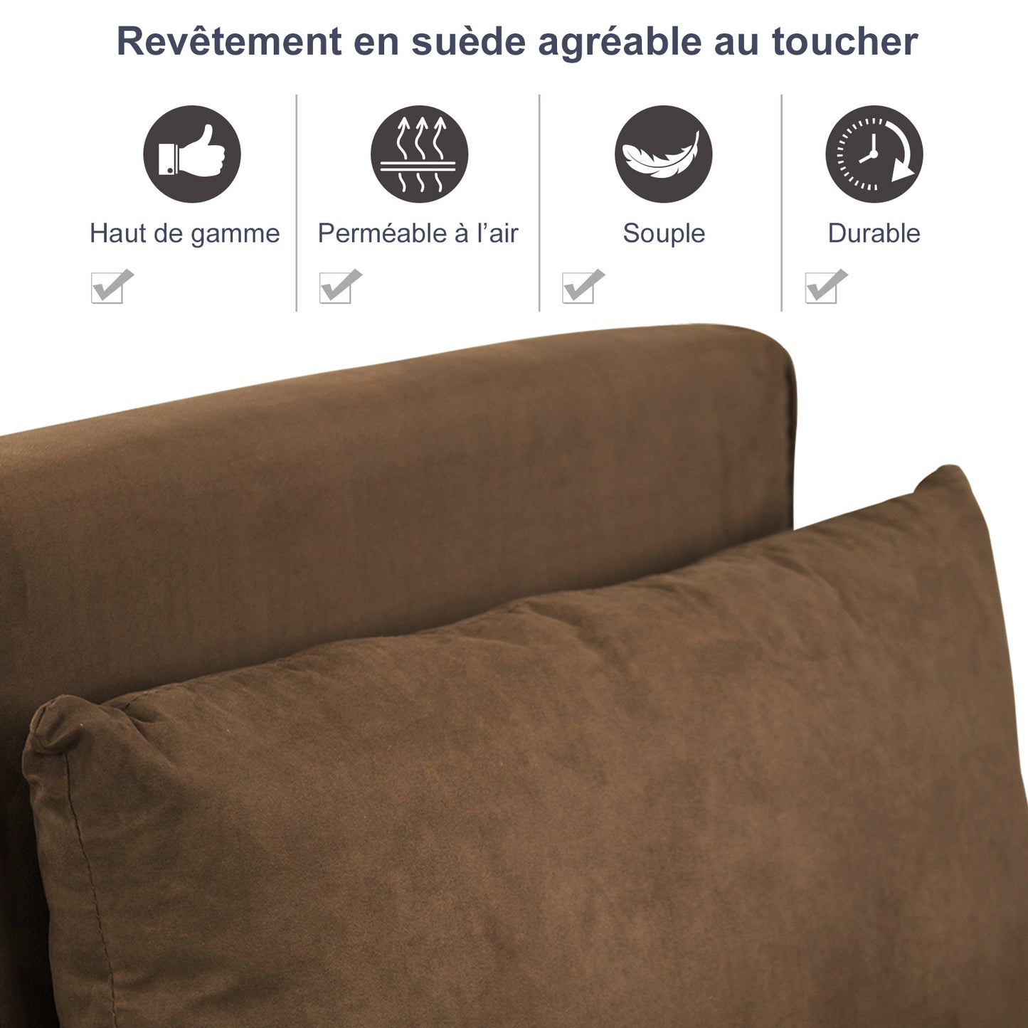 Slaapbank – Slaapfauteuil – Logeerbed – Bedbank – Zitbank – Verstelbare Rugleuning – Suède Bekleding Met Metalen Armleuningen – Bruin – 1-Persoons