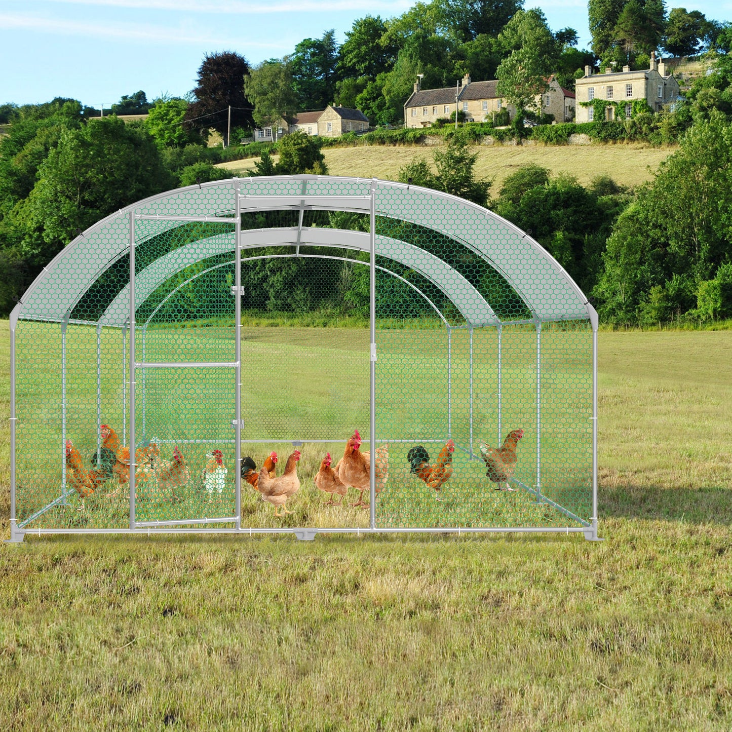 Kippenhok – Kippenren – Pluimveestal – Dierenhok – Buitenren – Met Metalen Frame – Weerbestendig PE Dak – 3x2 Meter – Veilig Met Deursluiting