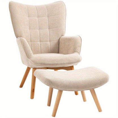 Fauteuil – Relaxfauteuil – Loungestoel – Zetel – Armstoel – Beige – Ademend Zacht Stof – Stevig Stalen Frame Met Houten Poten
