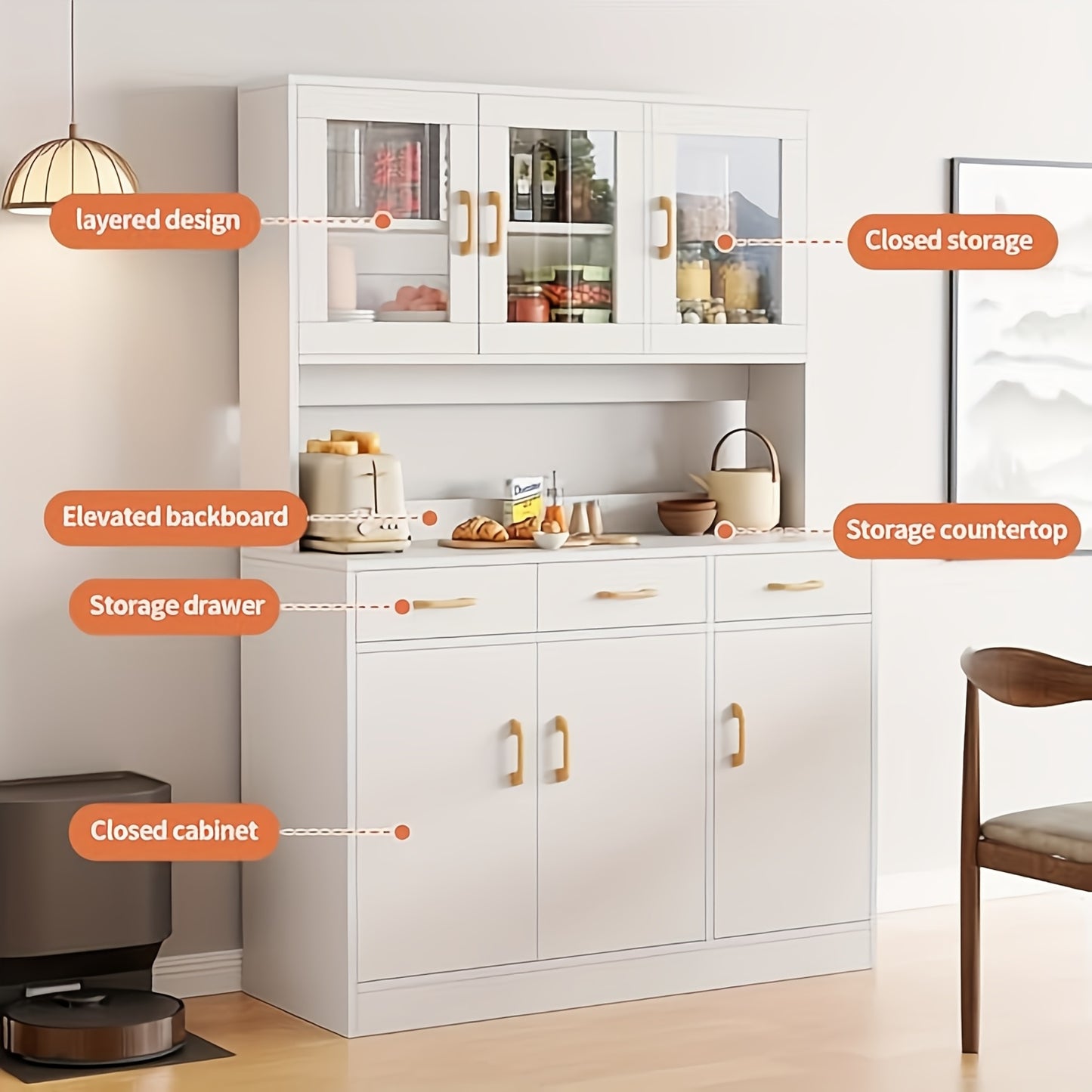 Dressoir – Buffetkast – Opbergkast – Keukenkast – Sideboard – Wit – 170x100x30 cm – 6 Deuren en 3 Lades – Vrijstaand Houten Meubel