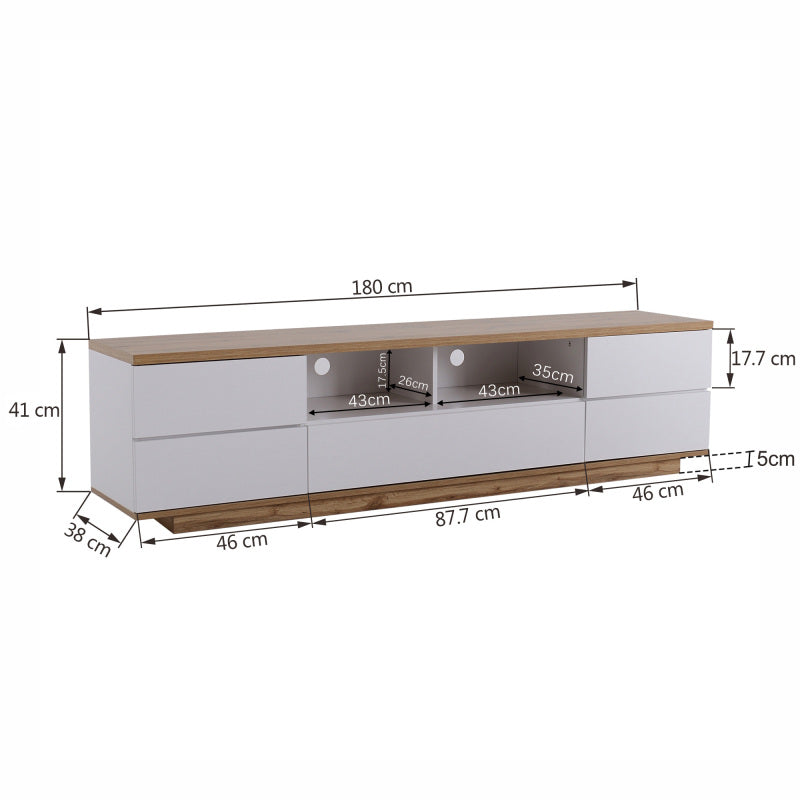 TV-meubel – Entertainmentmeubel – Woonkamermeubel – Opbergkast – TV-kast – Modern Design – Duurzaam MDF 180 cm Wit Met Houtstructuur