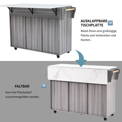 Keukentrolley – Keukenkast – Serveerwagen – Keukenwagen – Buffetwagen – Uitklapbaar Werkblad – Houtlook Werkblad – 139x46(71)x91,5 cm – Met Laden en Verstelbare Planken