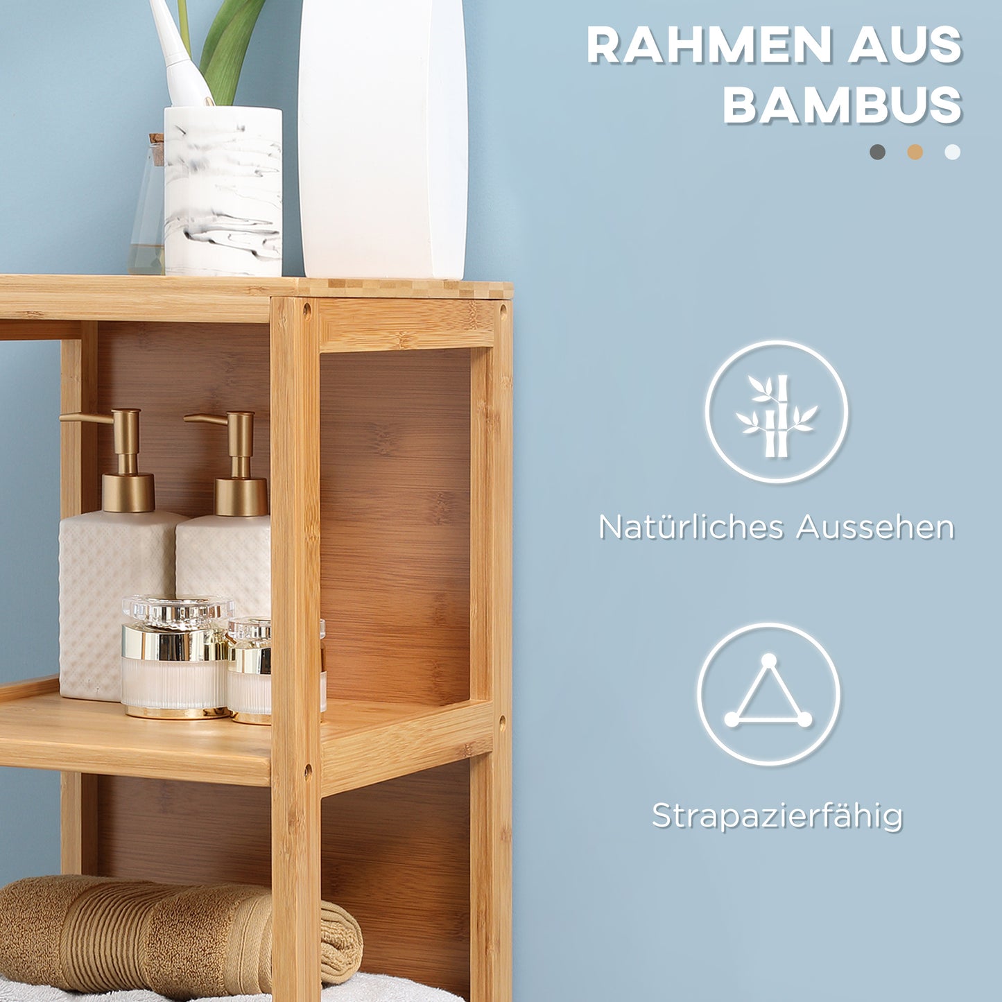 Badkamerkast – Badkamermeubel – Opbergkast – Kolomkast – Wastafelonderkast – Bamboe Materiaal – Compact 30x30x140 cm – Tip-Over Beveiliging