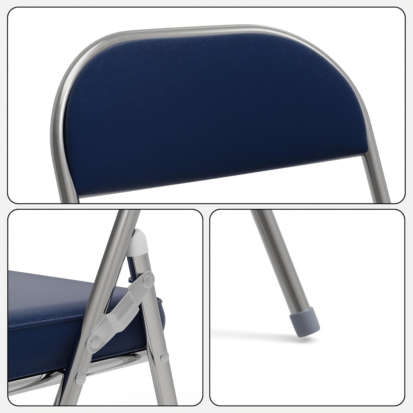 Vouwstoel – Klapstoel – Campingstoel – Tuinstoel – Set van 4 – Gepolsterd Kunstleer – Metaal Frame – Draagvermogen 175 kg – Blauw
