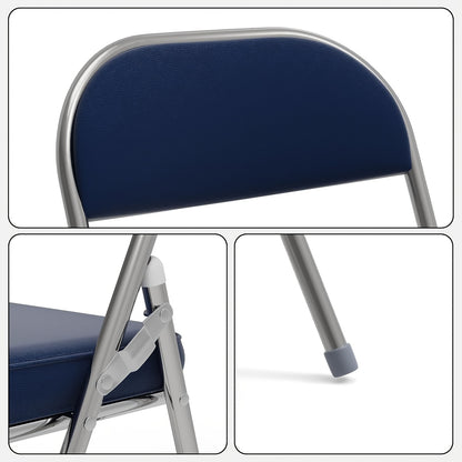 Vouwstoel – Klapstoel – Campingstoel – Tuinstoel – Set van 4 – Gepolsterd Kunstleer – Metaal Frame – Draagvermogen 175 kg – Blauw