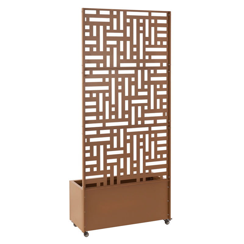 Ruimteverdeler – Scheidingswand – Kamerscherm – Plantenbak – Room Divider – Met Bloemenbak – Rollend Met Wielen – Weerbestendig Staal 190x82x38 cm – Bruin