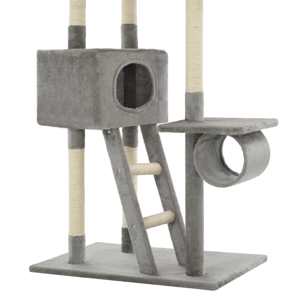 Kattenklimpaal – Krabpaal – Klimtoren – Kattenboom – Krabmeubel – Instelbare Hoogte 230-260 cm – Duurzaam Sisal & Zacht Polyester Grijs