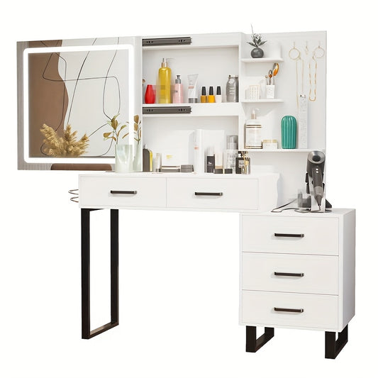 Make-up tafel – Kaptafel – Make-up bureau – Makeup organizer – Make-up kast – Wit – Schuifbare Spiegel – 5 Lades met Opbergruimte en Sieradenhaken