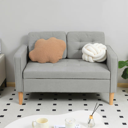 2-zitsbank – Tweezitsbank – Sofa – Loveseat – Bank – Lichtgrijs – Met Opbergruimte – Massief Houten Frame – Compacte Afmetingen 117x62x78 cm
