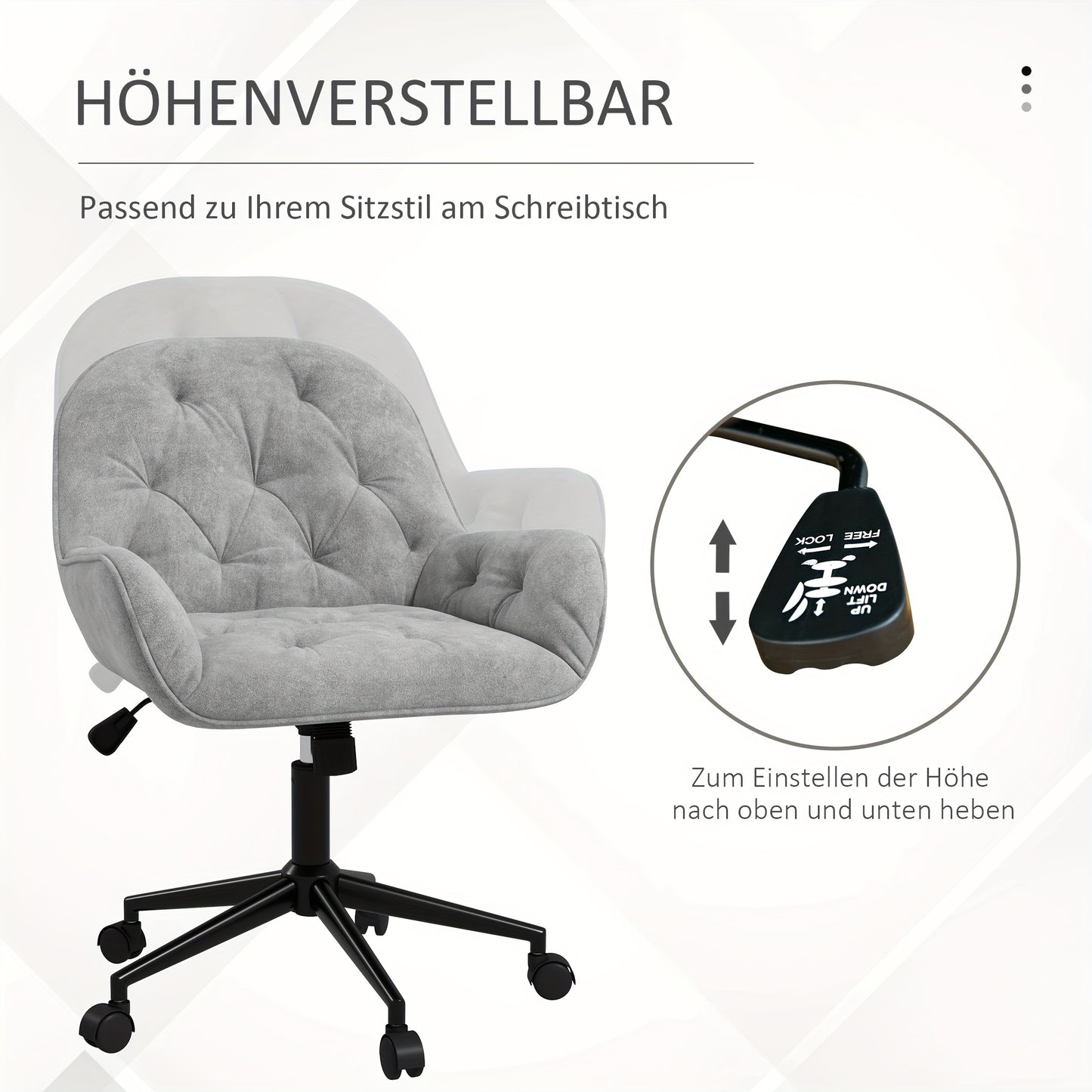 Draaifauteuil – Loungestoel – Bureaustoel – Werkstoel – Stoel – Lichtgrijs Velvet – Verstelbare Zithoogte – Ergonomisch Design