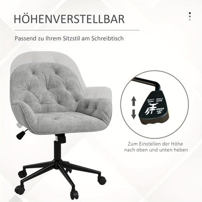 Draaifauteuil – Loungestoel – Bureaustoel – Werkstoel – Stoel – Lichtgrijs Velvet – Verstelbare Zithoogte – Ergonomisch Design