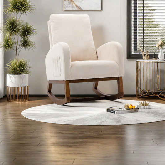 Schommelstoel – Relaxstoel – Fauteuil – Loungestoel – Schommelfauteuil – Ergonomische Rugleuning – MDF Houten Frame