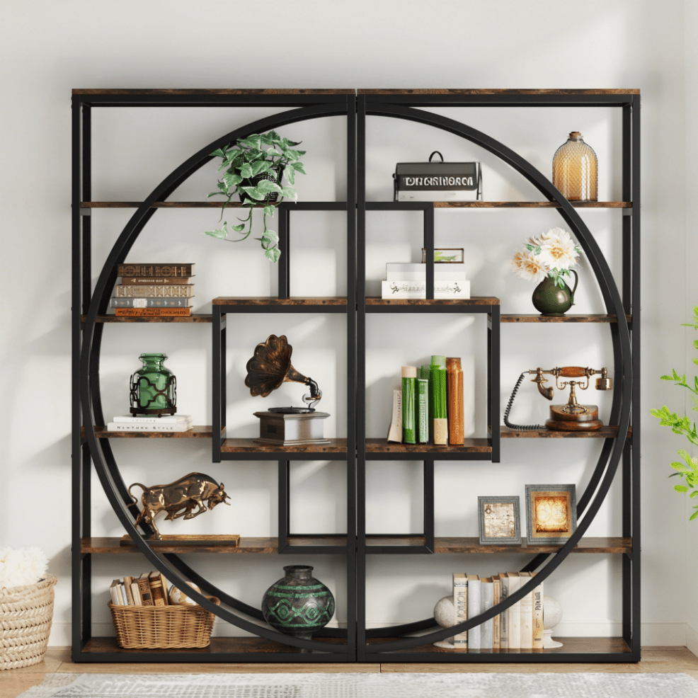 Industriële Boekenkast – Boekenplank – Wandrek – Opbergkast – Displaykast – 179,8 cm Hoog – Zwart Metalen Frame & Bruine Houten Planken – Stevige 6-Lagen Opslag