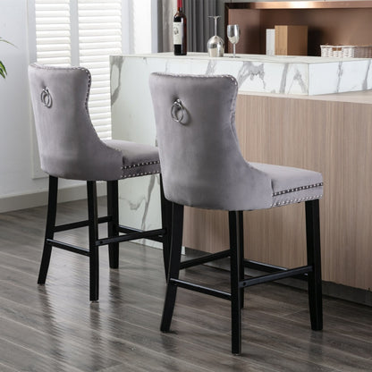 Barstoel – Barkruk – Barkrukken – Barstoelenset – Barstoelen – Grijs Velvet – Set Van 2 – Wing Back Rugleuning – Plush Gevoerd Comfort