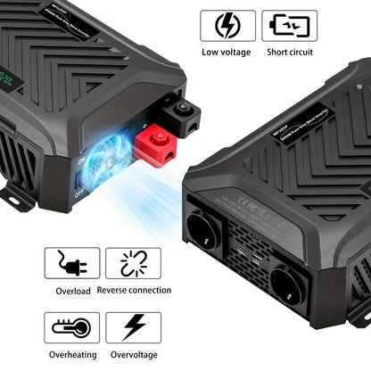 Zuivere Sinusgolf Omvormer – Spanningsomvormer – DC naar AC Converter – Stroomomzetter – Dual Voltage Inverter – 3000W Continu / 6000W Piekvermogen – Automatische 12V/24V Detectie