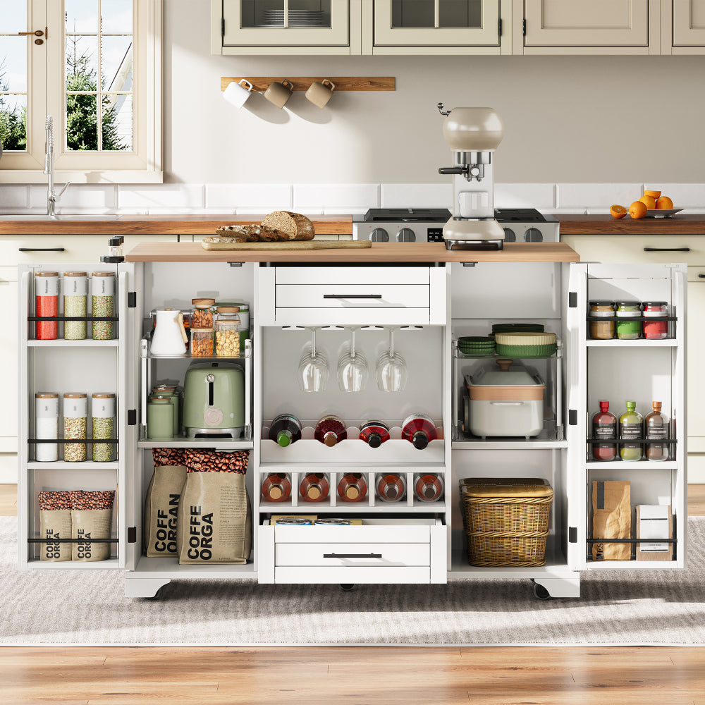 Keukentrolley – Keukenwagen – Serveerwagen – Opbergtrolley – Keukenmeubel – Vouwbaar Werkblad – Wieltjes – Wijnrek & Glazenhouder – 120x45/70x92 cm – Eigentijds Design