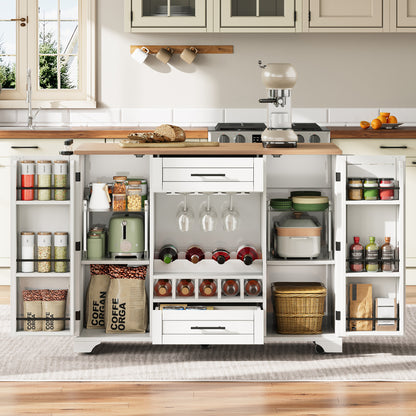 Keukentrolley – Keukenwagen – Serveerwagen – Opbergtrolley – Keukenmeubel – Vouwbaar Werkblad – Wieltjes – Wijnrek & Glazenhouder – 120x45/70x92 cm – Eigentijds Design