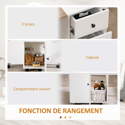 Opvouwbare Keuken- en Eettafel – Uitklapbare Tafel – Inklapbare Tafel – Verrijdbare Tafel – Ruimtebesparende Tafel – Wit – 2 Lades & Kast – Compact en Mobiel