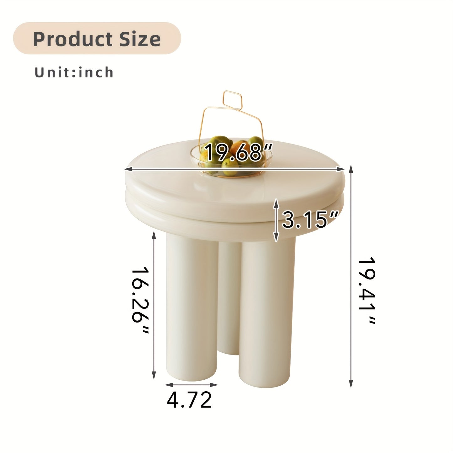 Bijzettafel – Sofa Tafel – Sidetable – Nachtkastje – Salontafel – Massief Hout – Compact Rond Design – Roomwit Afwerking – Minimalistisch – Stevig