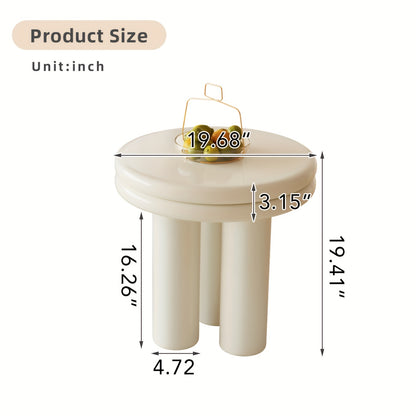 Bijzettafel – Sofa Tafel – Sidetable – Nachtkastje – Salontafel – Massief Hout – Compact Rond Design – Roomwit Afwerking – Minimalistisch – Stevig