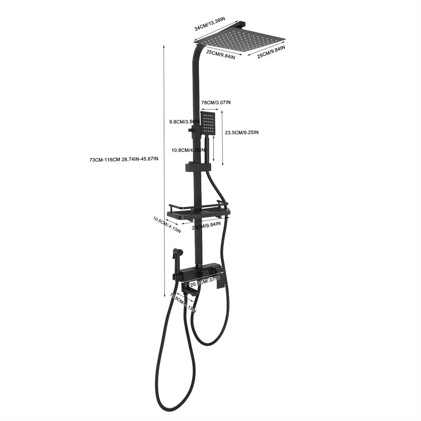 Badkraan – Badmengkraan – Douchekraan – Badthermostaat – Mengkraan – Wandmontage – Met Handdouche – Waterbesparende Stopknop – Krasbestendig Zwart Design