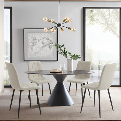 Eetkamerstoel – Stoel – Zitstoel – Keukenstoel – Dining Chair – Set Van 4 – Lichtbeige Polyester Bekleding – Stalen Frame Poedercoating