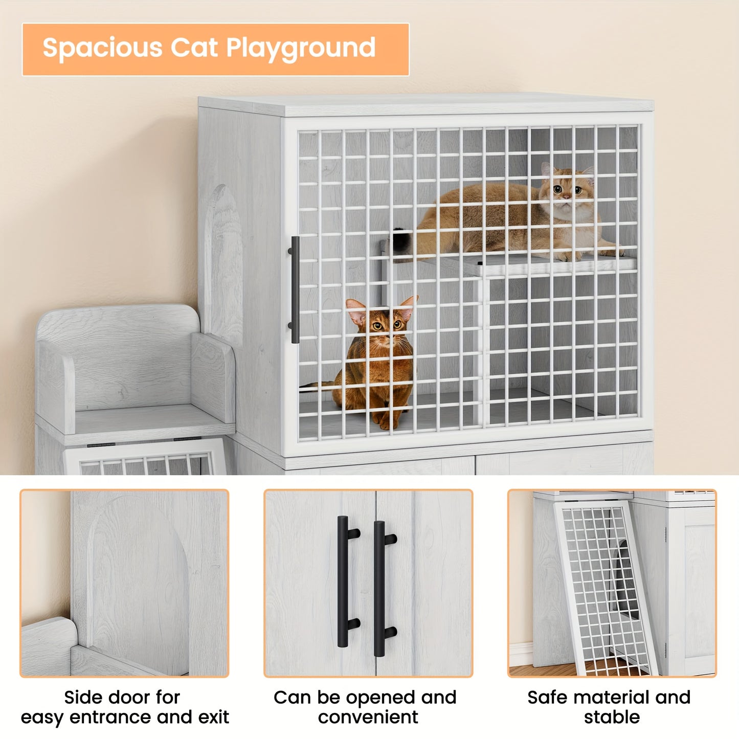 3-Laags Houten Kattenren – Kattenkooi – Kattenverblijf – Kattenhuis – Kattencondo – Met Trappen En Krabpalen – Ventilatiegaas En Afneembare Lade – Wit