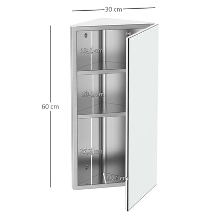 Spiegelkastje Badkamer – Toiletkastje – Wandkastje – Hoekkastje – Opbergkastje – Roestvrij Staal – Compact 30x18,4x60 cm