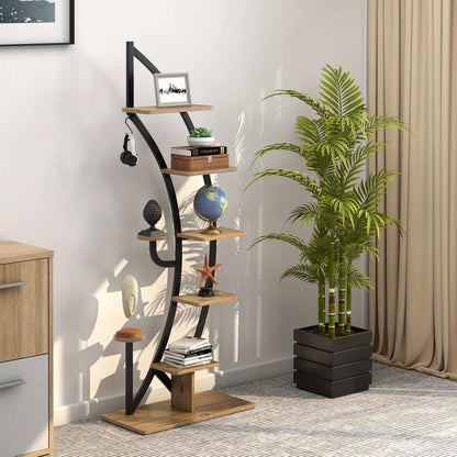 Plantenrek metaal – plantenhouder – plantenstandaard – plantenrek ladder – bloemenrek – 6 niveaus – mat zwart staal – antislip voeten