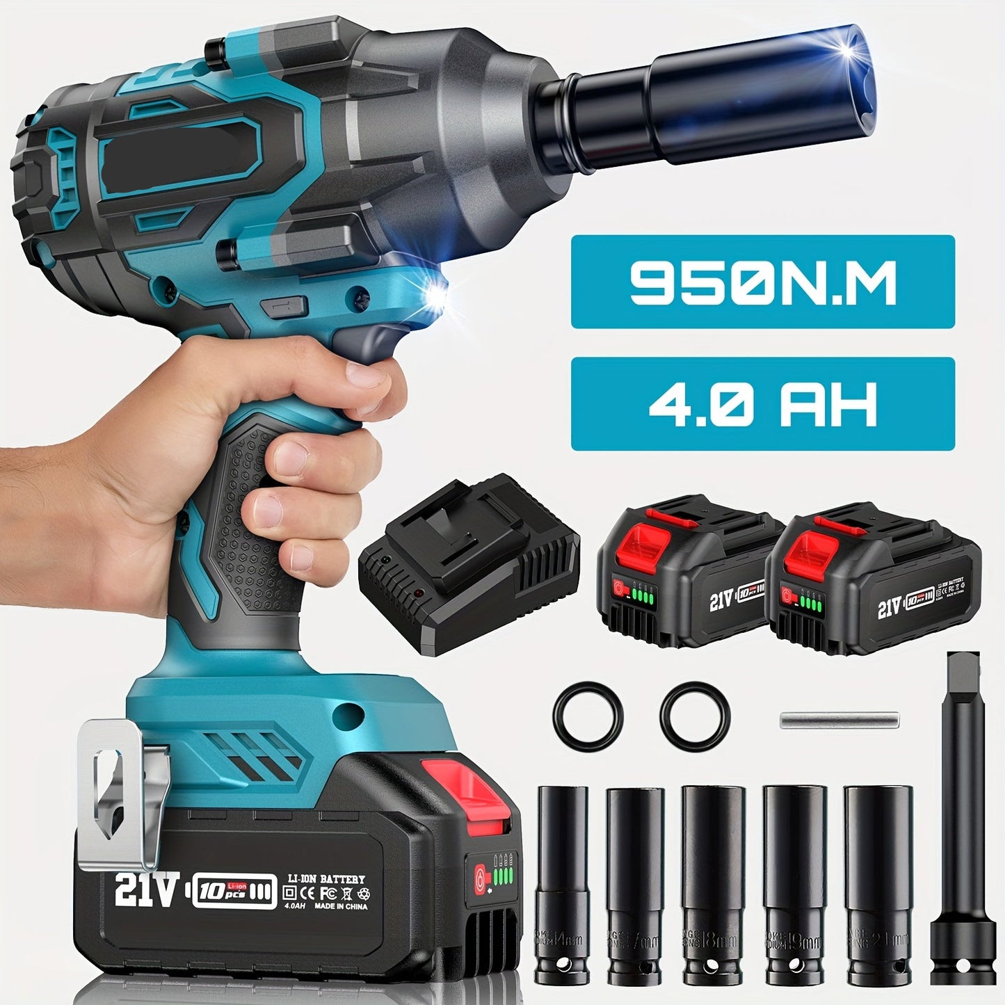 Slagschroevendraaier – Slagmoersleutel – Impact Sleutel – Draadloze Schroevendraaier – 950 Nm Koppel – 2x 4.0Ah Batterijen