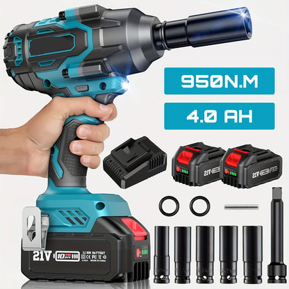 Slagschroevendraaier – Slagmoersleutel – Impact Sleutel – Draadloze Schroevendraaier – 950 Nm Koppel – 2x 4.0Ah Batterijen