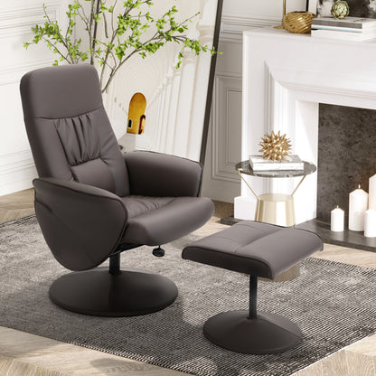 2-delige Loungestoelset – Relaxstoel – Fauteuil – Loungezetel – Stoel Met Voetenbank – Verstelbare Hoogte – Kantelbare Rugleuning – Bruine Bekleding