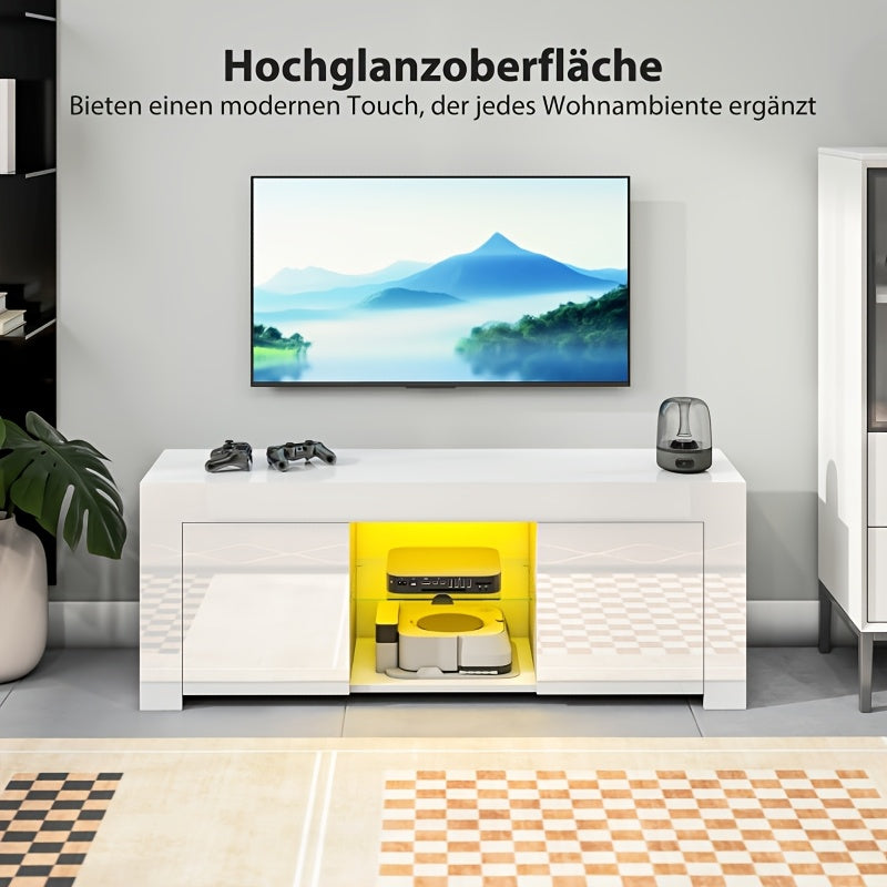 TV-Meubel – Tv-Kast – Media-Meubel – Tv-Stand – Woonkamermeubel – Wit – Dubbele Deuren – Glazen Planken – Kabelmanagement – 120x45x34 cm – Eenvoudige Montage