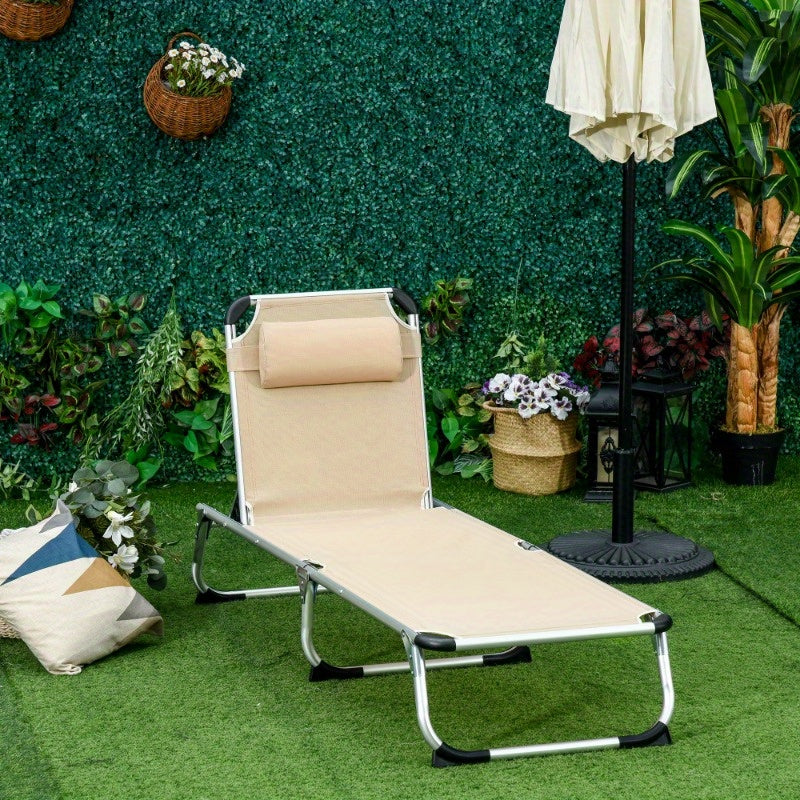 Tuinligstoel – Ligbed – Tuinstoel – Relaxstoel – Zonnebed – 5-stand Verstelbaar – Beige Mesh Met Donsvulling