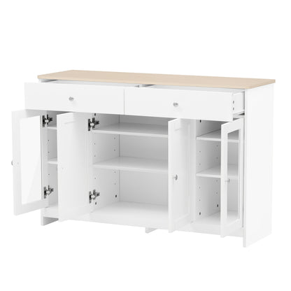 Dressoir – Sideboard – Opbergkast – Kast – Commode – Wit Houtnerf – Glasdeuren & Lades – MDF & Hardhout – Vrijstaand